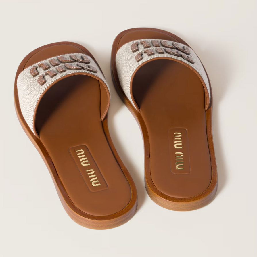Miu Miu Mules Toile & Cuir