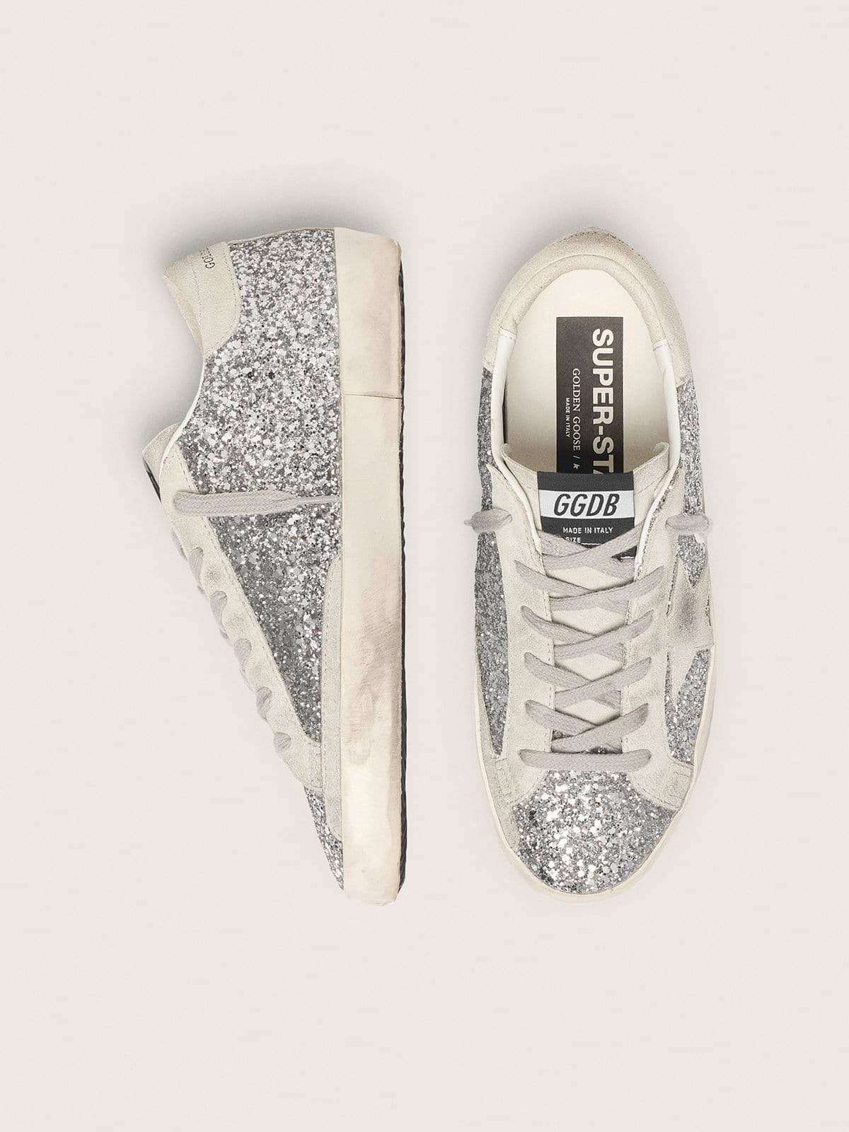 Super-Star à paillettes argentées avec étoile en daim gris froid