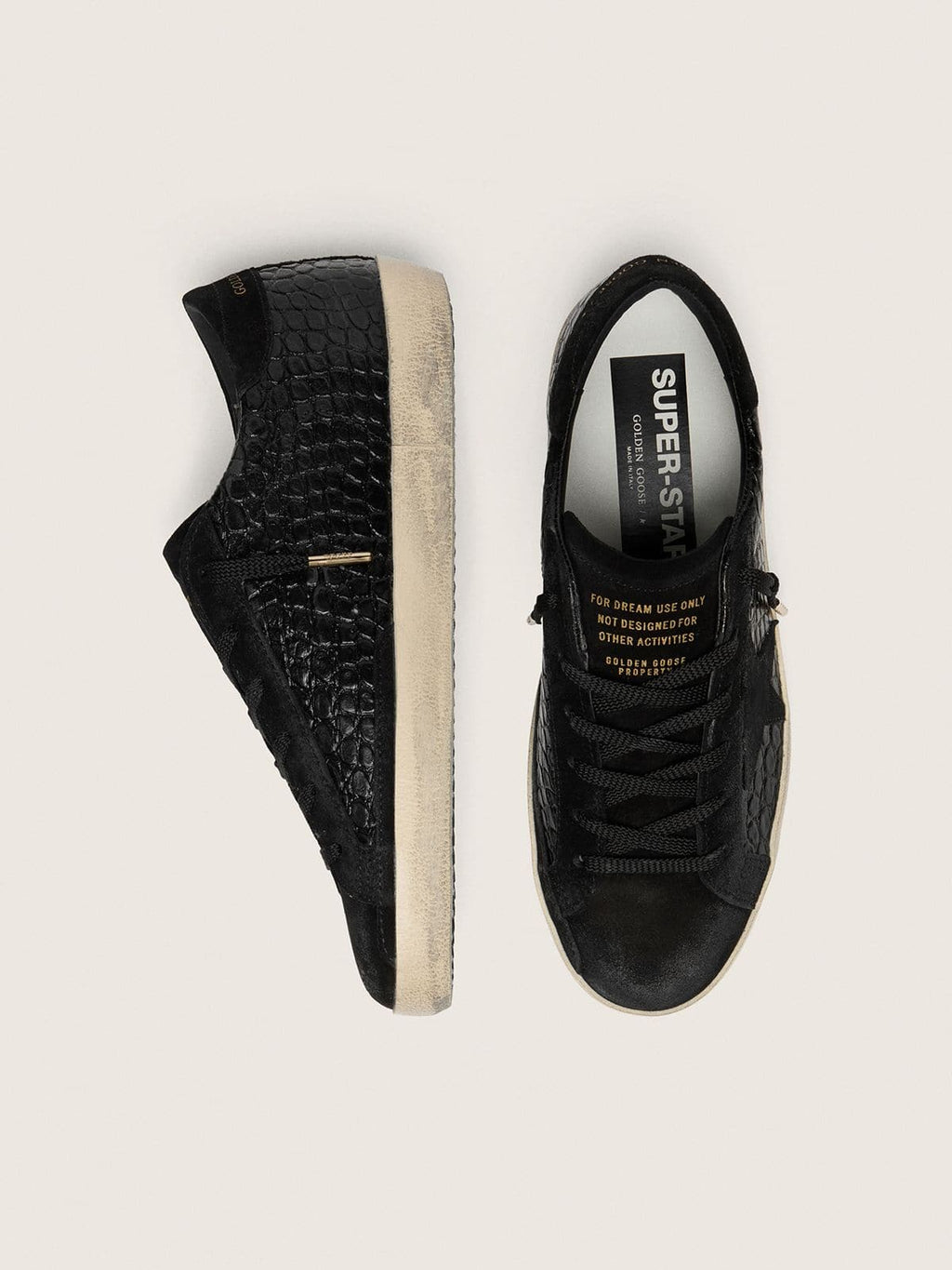 Super-Star LTD pour femme en cuir imprimé croco noir avec étoile et contrefort en cuir velours noir