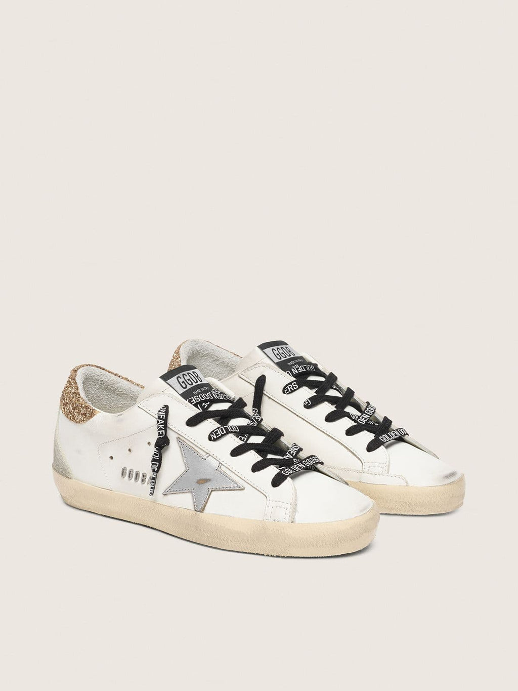 Super-Star en cuir blanc avec contrefort pailleté