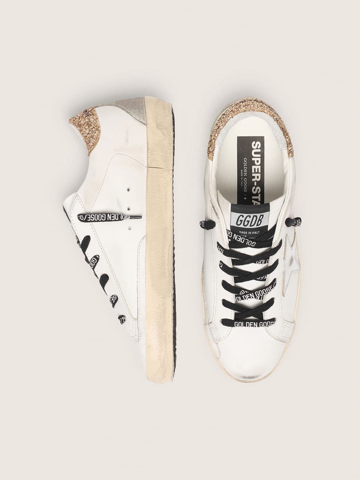 Super-Star en cuir blanc avec contrefort pailleté