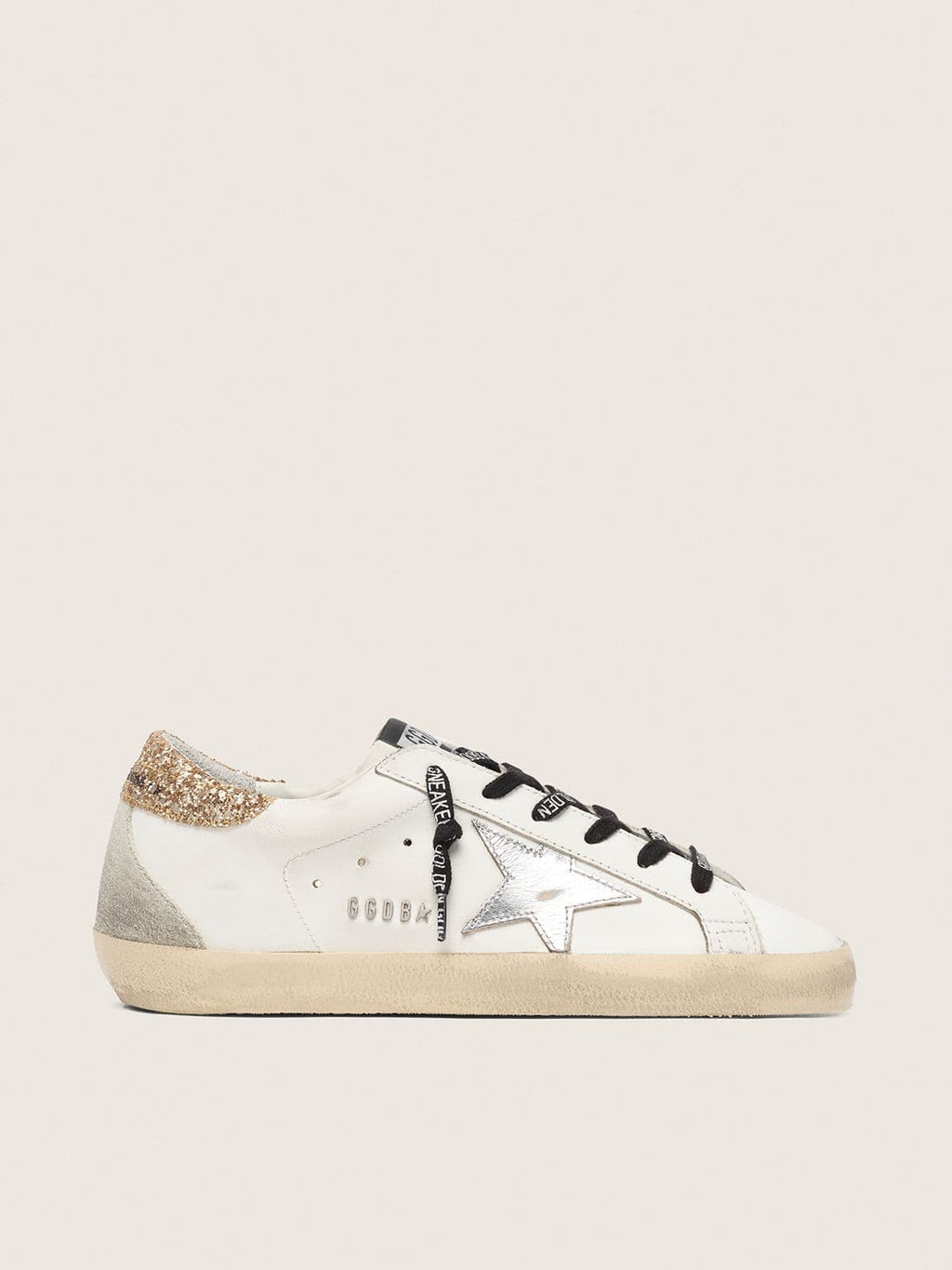 Super-Star en cuir blanc avec contrefort pailleté