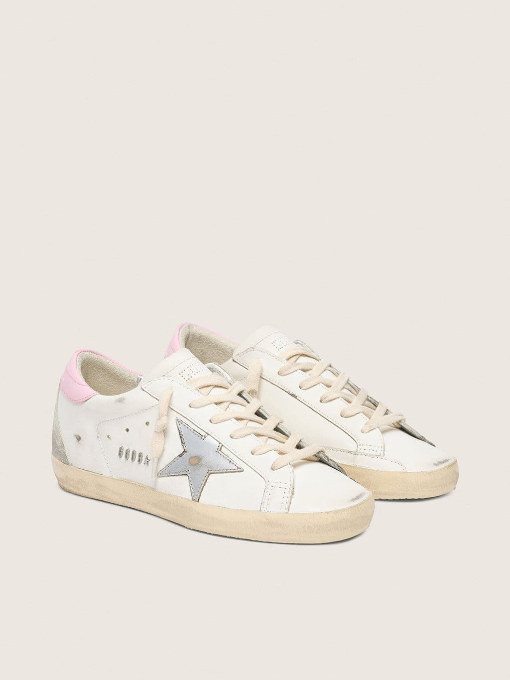 Super-Star avec étoile en cuir argenté et contrefort rose