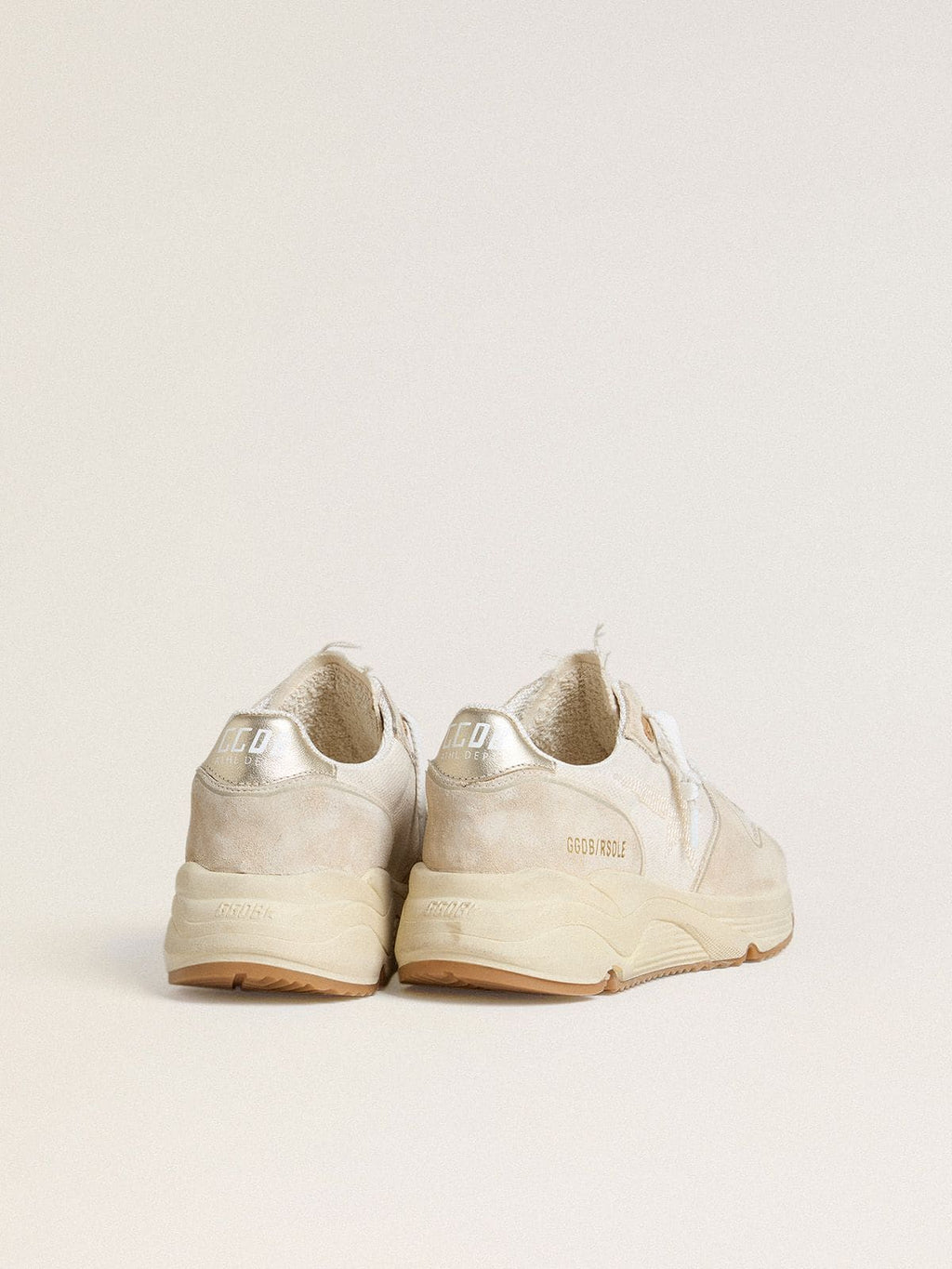 Running Sole pour femme en toile avec étoile beige et contrefort en cuir lamé platine
