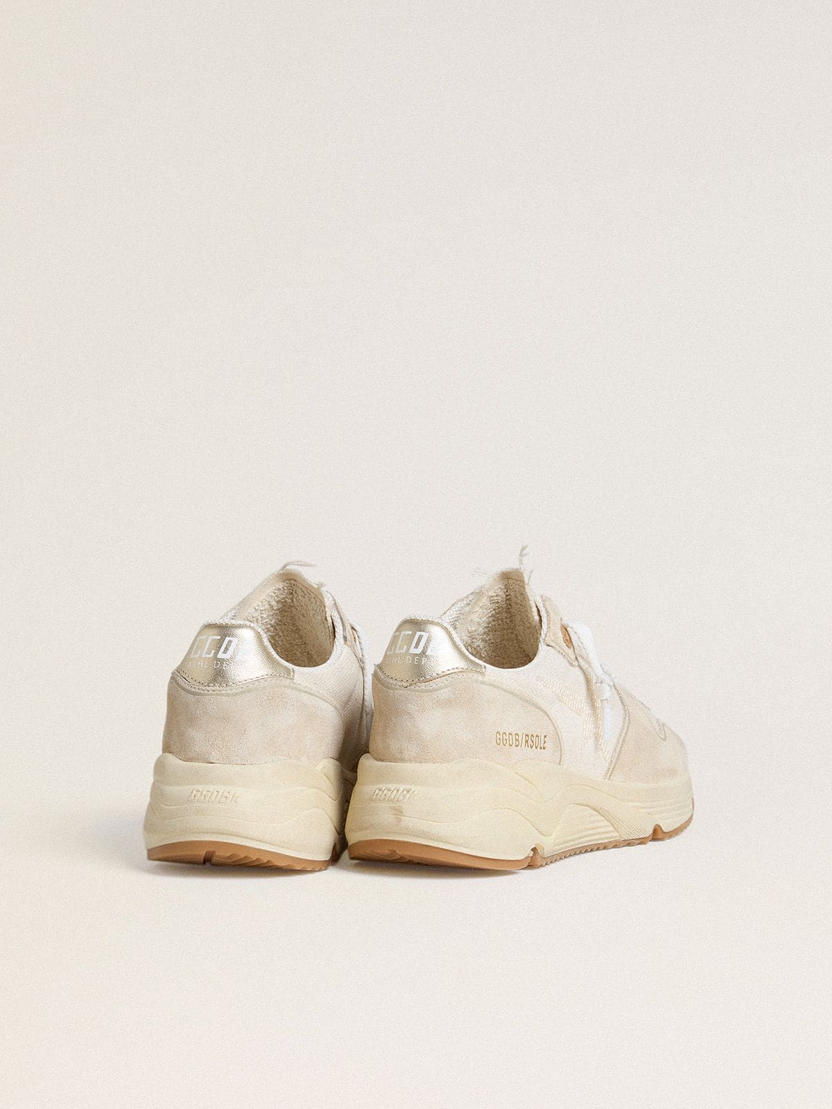 Running Sole pour femme en toile avec étoile beige et contrefort en cuir lamé platine