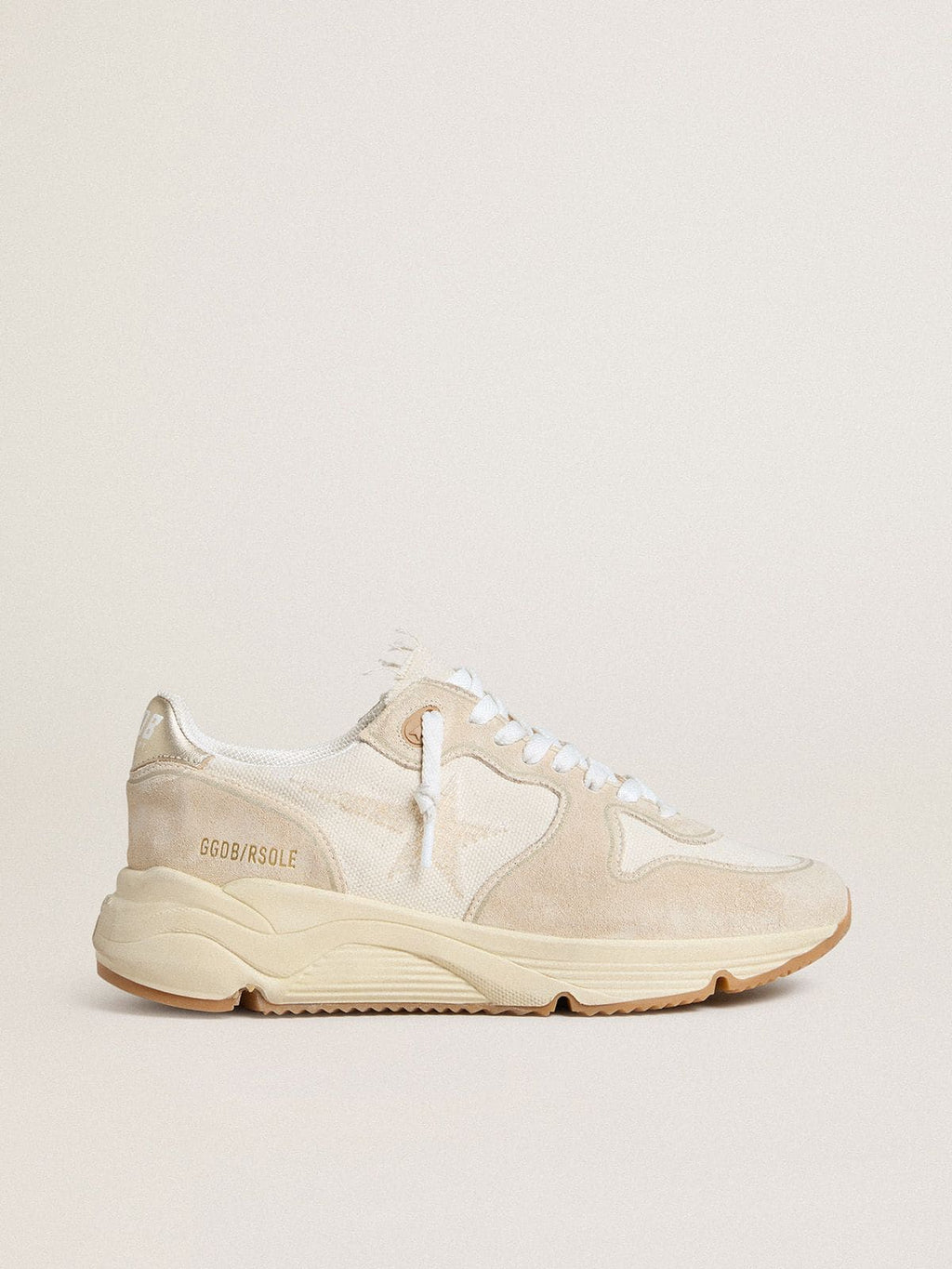 Running Sole pour femme en toile avec étoile beige et contrefort en cuir lamé platine
